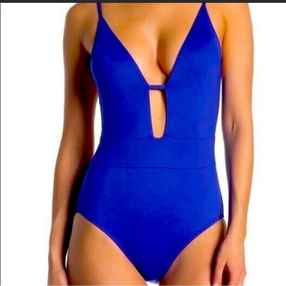 BECCA Royal Blue Plunge One-Piece Swimsuit
